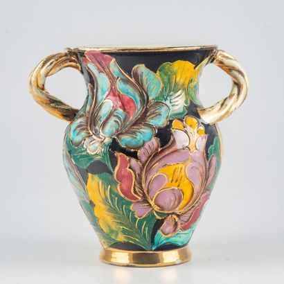 null MONACO enamelled earthenware vase with flower decoration
Accident with one handle...