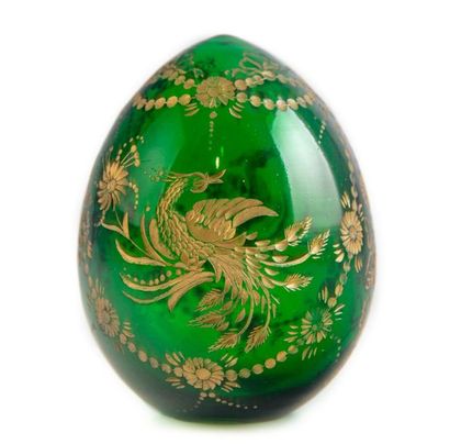 FABERGE In the taste of FABERGE
Green transparent glass egg with engraved and golden...