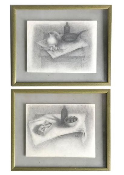 HIRT Marthe HIRT (1890 - 1985)
Still life 
Pair of pencil drawings
Signed lower right
20,5...