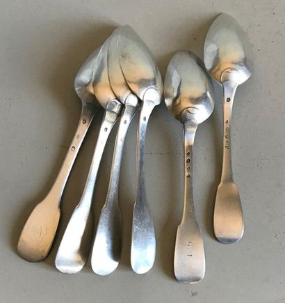 null Set of six silver table spoons, single dish model, some with a numbered cutlery....