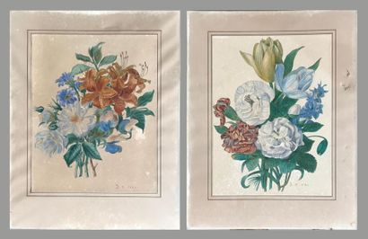 ECOLE FRANCAISE ÉCOLE FRANCAISE XIXe
Natural flowers
Pair of drawings in ink, pencil...