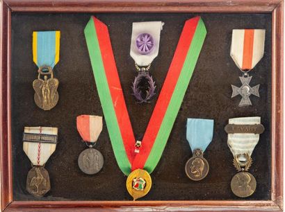Collection of military medals kept in a display...