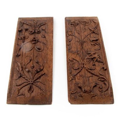 null Set of 2 molded and carved wooden panels with flowers, foliage and a goat's...