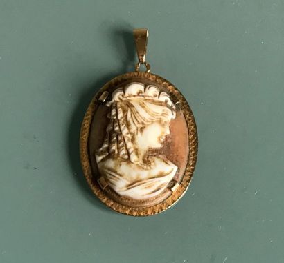null Medallion decorated with a cameo in a yellow gold setting. Gross weight: 5.64...