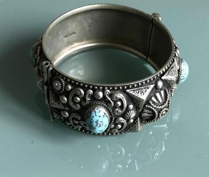 Ethnic silver cuff bracelet chiselled with...