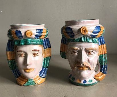 GIRAFA Manufacture GIRAFFA - CALTAGIRONE Sicily
Pair of polychrome glazed ceramic...