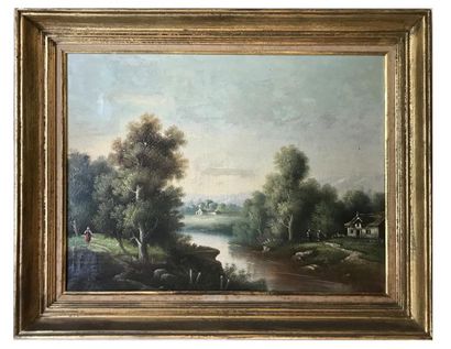 ECOLE FRANCAISE Late 19th century FRENCH SCHOOL
Cottage Landscape
Oil on canvas
46...