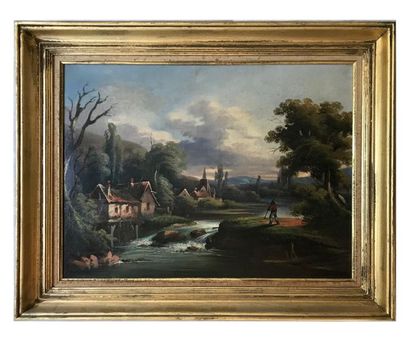 ECOLE FRANCAISE Late 19th century FRENCH SCHOOL
Landscape at the mill
Oil on canvas
46...