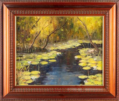 GOMEL Lucien GOMEL - XXth
Water lily pond
Oil on canvas
Signed lower right
33 x 41...