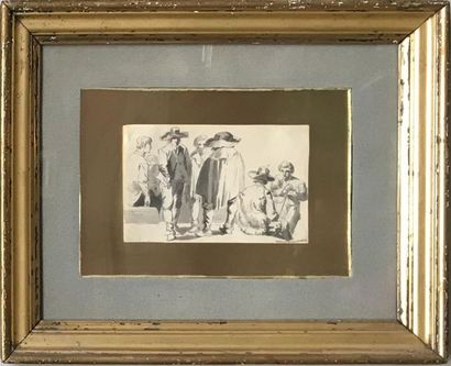 Ecole Moderne MODERN SCHOOL
Characters in the taste of the 17th century
Wash drawing
Signed...