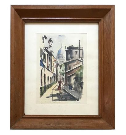 MAGNIN MAGNIN - XXth
Rue Saint rustique in Montmartre 
Watercolour
Signed lower right...