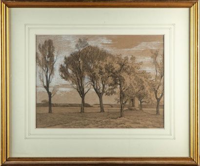 GOULINAT Jean Gabriel GOULINAT (1883-1972)
Paysage aux arbres 
Dessin au crayon et...
