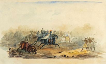 ECOLE FRANCAISE FRENCH SCHOOL of the 19th century
Scene of combat in Africa
Colour...