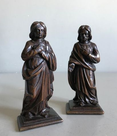 null Two carved wooden statuettes representing Christ and Saint John. Style of the...