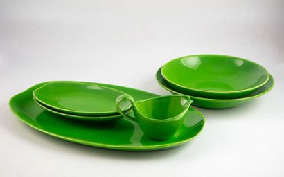 null Green enamelled earthenware platerie service part. Circa 1960
