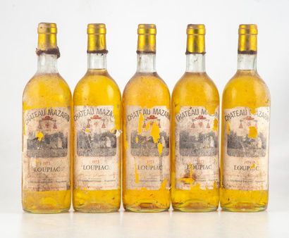  5 bouteilles CHATEAU MAZARIN 1973 Loupiac, étiquettes très abimées