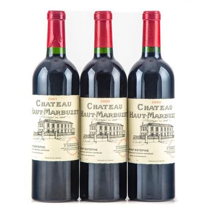  3 bouteilles : 2 CHATEAU HAUT-MARBUZET 2000 Saint-Estèphe, 1 CHATEAU HAUT-MARBUZET...