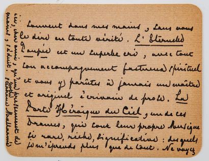 MALLARMÉ MALLARMÉ (Stéphane). Carte autographe signée, adressée à [Jules Bois]. Valvins,...