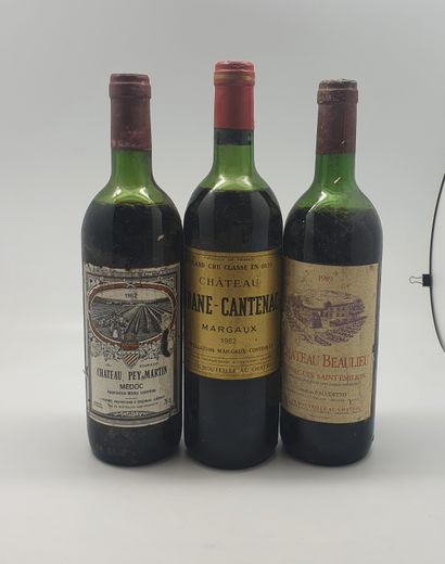 null 
Set of three wine bottles, comprising :

- 1 B Chateau BRANE-CANTENAC, Margaux,...