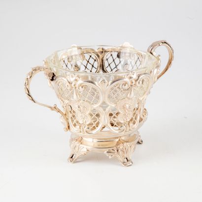 null Small openwork silver bowl on foot. Glass lining added. 

Minerva hallmark

H....
