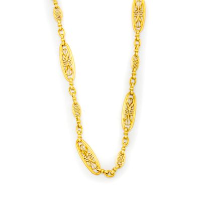 null Yellow gold watch chain forming a long necklace with flat openworked links

Weight:...