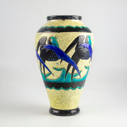 null Manufacture KERAMIS - Around 1920

Enamelled earthenware vase, decoration of...