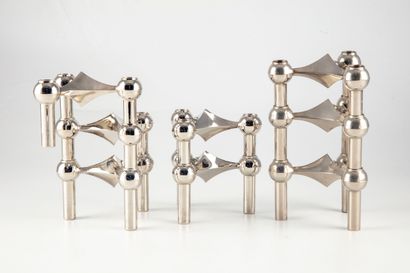 null Set of 8 adjustable metal candleholders, in the taste of the NAGEL candleho...