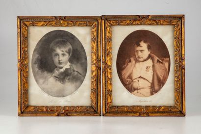 null Pair of gilded wooden frames. Two engravings are attached depicting Napoleon...