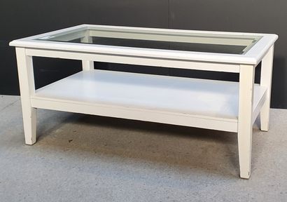 null Table basse de forme rectangulaire en bois peint, de couleur blanche, plateau...