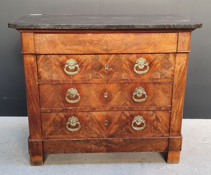 null Rectangular chest of drawers in veneer wood, opening with four rows of drawers,...