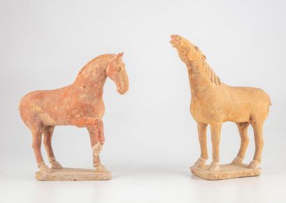 CHINE - TANG CHINA - TANG Era (618-907)
Two horses standing on a rectangular base,...
