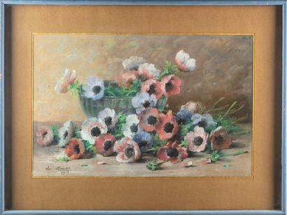 MINET Louis Emile MINET (1850-1920)
Anemones
Pastel and gouache 
Signed lower left...