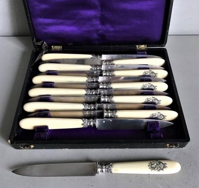 PUIFORCAT Emile PUIFORCAT
Set of six fruit knives with silver blade and ivory handle...