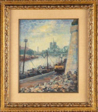 MOURGUE-VACQUIER Renée MOURGUE-VACQUIER (1894-1990)
Boats docked in front of Notre...