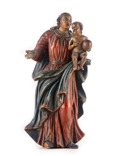 null Statuette of Virgin and Child in polychrome carved wood.
Flanders XVIth
H.:...