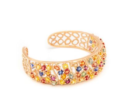 null Gold-plated silver bracelet with 65 multicoloured sapphires weighing approx....