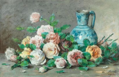 MINET Louis Emile MINET (1850-1920)
Bouquet de roses
Pastel et gouache 
Signé en...