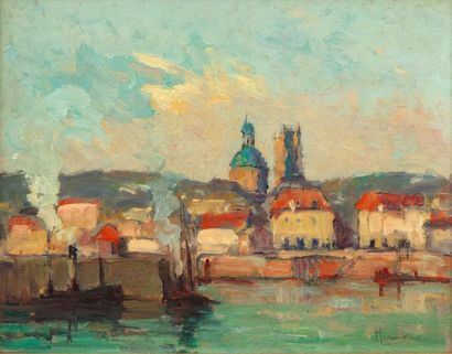 Narcisse HÉNOCQUE Narcisse HENOCQUE (1879-1952)
Dieppe, le bassin
Oil on panel 
Signed...