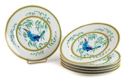 HERMES HERMES - Paris
Suite of six large plates in Limoges polychrome porcelain of...