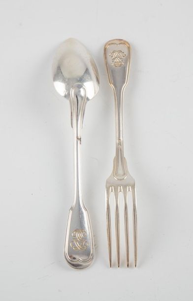 null Suite of twelve silverware with moulded border. Numbered
M.O: H&Cie for HUGUET...