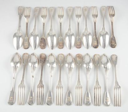 null Suite of twelve silverware with moulded border. Numbered
M.O: H&Cie for HUGUET...