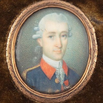 ECOLE FRANCAISE Late 18th century FRENCH SCHOOL
Portrait of a soldier in a blue jacket...