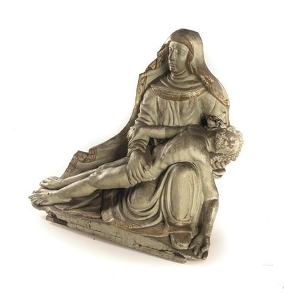 Importante Pieta en bois sculpté (Trace de...