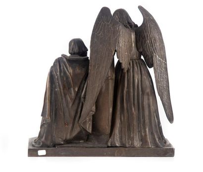ECOLE FRANCAISE FRENCH SCHOOL XIXth
The cross and the angel
Bronze group with dark...