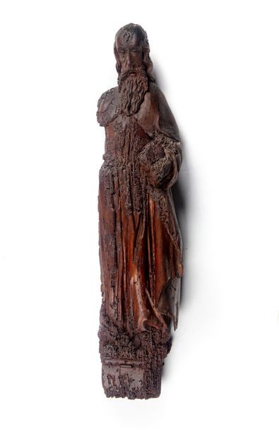 null Large sconce statue in natural wood representing a Father of the Church (?)...