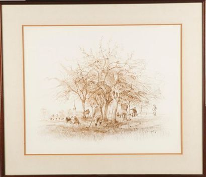 null LE GUELL - XXth
The gathering
Drawing in ink
Signed lower right and dated 84
45...