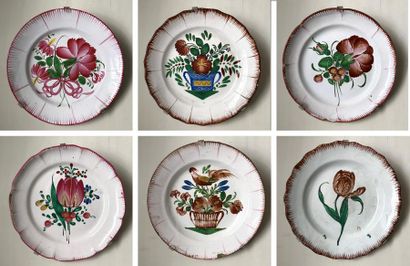 null LES ISLETTES or LUNEVILLE
Set of six popular earthenware plates decorated with...