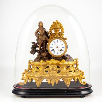 ntiquzeantique Clock in golden ruler with romantic subject of a knight - Base in...