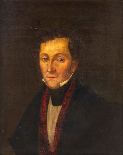 null FRENCH SCHOOL OF THE XIXth century
Portrait of a man in a red embroidered vest
Oil...