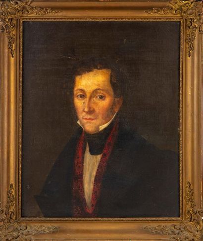 null FRENCH SCHOOL OF THE XIXth century
Portrait of a man in a red embroidered vest
Oil...
